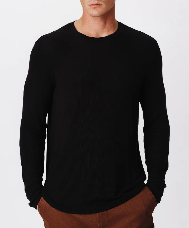 Men's moisture - wicking athletic t - shirts for intense workoutsModal Rib Oversized Long Sleeve Crew Neck Tee - Black