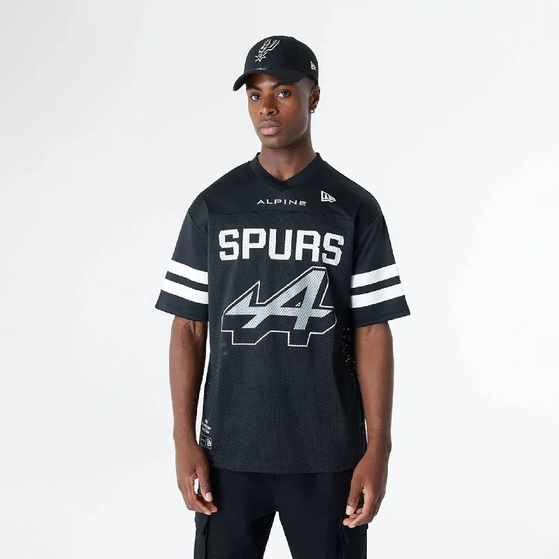 Men's ribbed t - shirts with a textured finish for added styleBTW Alpine F1 Racing x San Antonio Spurs Black Mesh T-Shirt