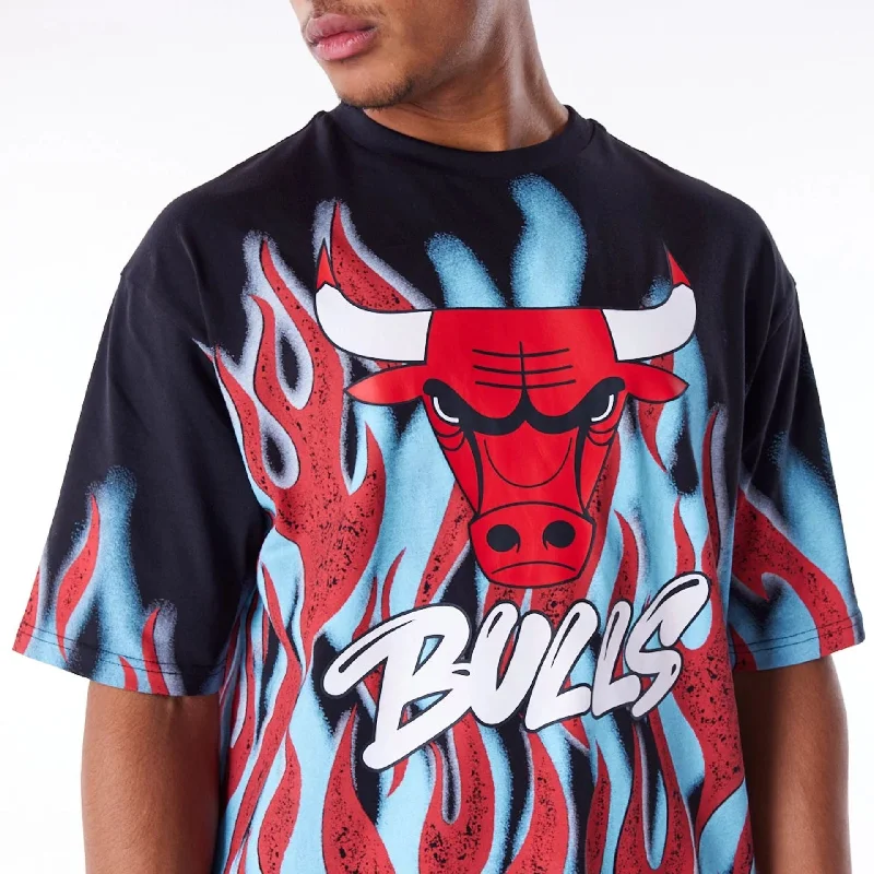 Men's smart - casual checkered t - shirts for semi - formal occasionsChicago Bulls NBA Flame Black Oversized T-Shirt