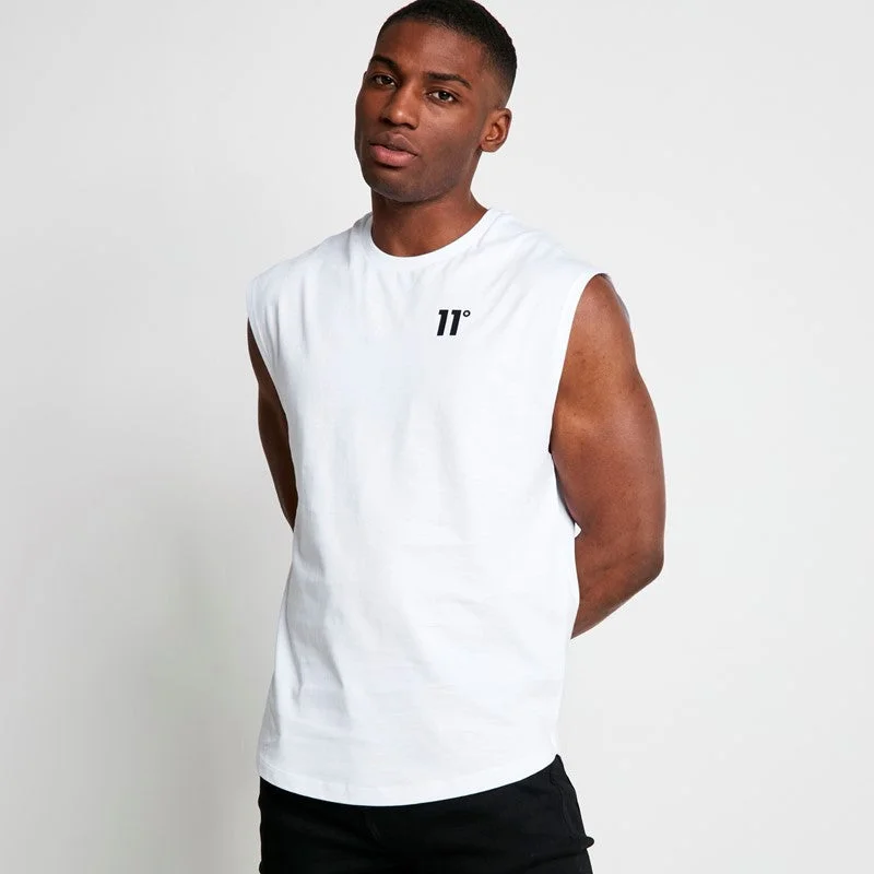 Men's button - front t - shirts with a unique artistic printCore Cut Off T-Shirt - White