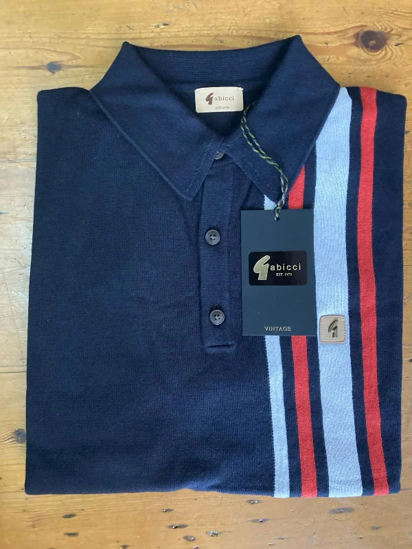 Men's long sleeve classic fit polo shirts with embroidered logosGabicci Vintage Men's V52GM03 Soda SS Racing Stripe Polo Shirt Navy Blue