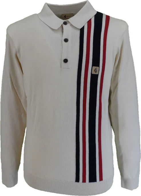 Men's breathable cotton blend polo shirts for summer outingsGabicci Vintage Men's V53GM03 Soda LS Racing Stripe Polo Shirt Cream