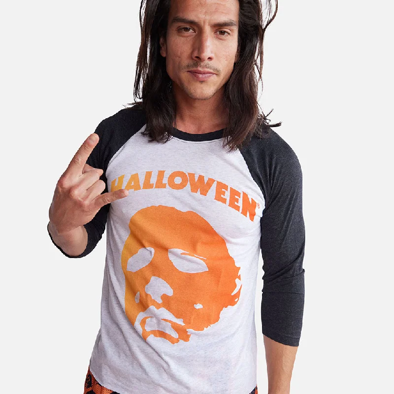 Men's button - front t - shirts with a unique artistic printHALLOWEEN MM MASK RAGLAN SHIRT