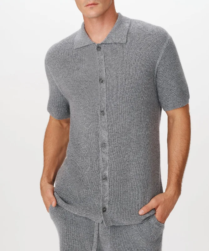 Men's ribbed t - shirts with a textured finish for added styleMerino Cotton Cashmere Blend Waffle Shirt - Heather Grey