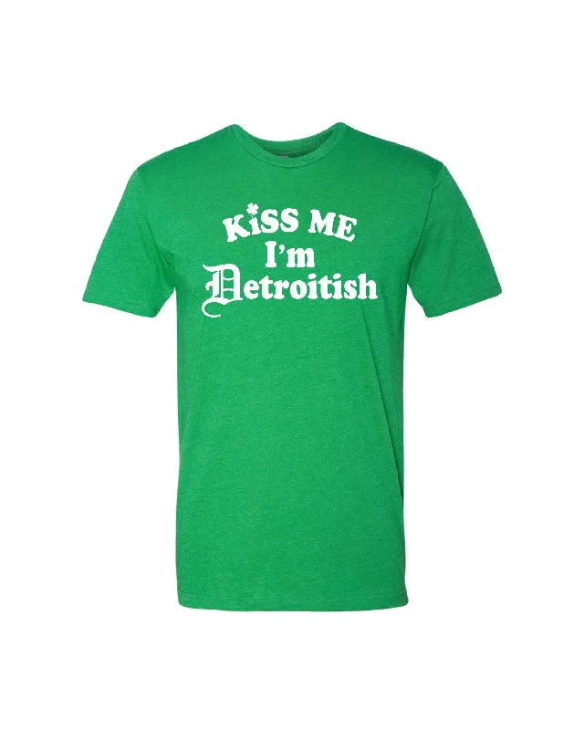 Men's button - front t - shirts with a unique artistic printInk Detroit - Kiss me I'm Detroitish T-Shirt - Heather Green