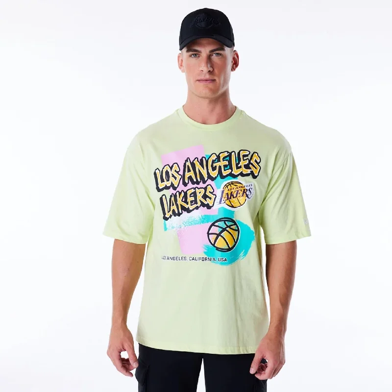 Men's printed Hawaiian t - shirts for tropical vacationsLA Lakers Retro Graphic Pastel Green Oversized T-Shirt