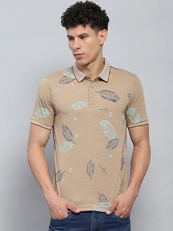 Men's organic cotton crew - neck t - shirts for everyday comfortMen Beige Printed Collar Half Sleeve T-Shirt