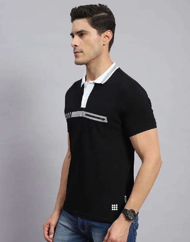 Men's eco - friendly recycled t - shirts for sustainable fashion choicesMen Black Solid Collar Half Sleeve T-Shirt