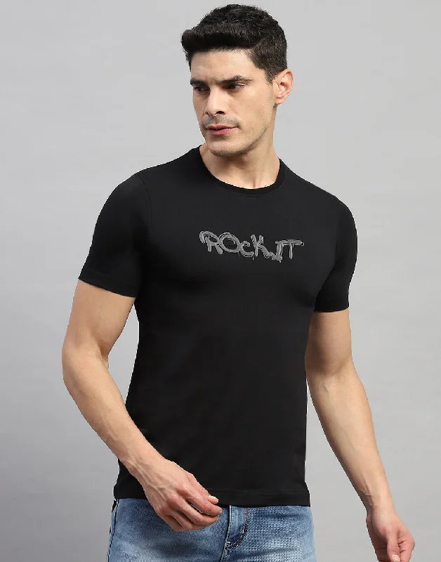 Men's v - neck muscle t - shirts for a body - building aestheticMen Black Solid Round Neck Half Sleeve T-Shirt