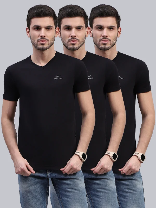 Men's thermal t - shirts with a high - neck design for cold weatherMen Black Solid V Neck Half Sleeve T-Shirt (Pack of 3)