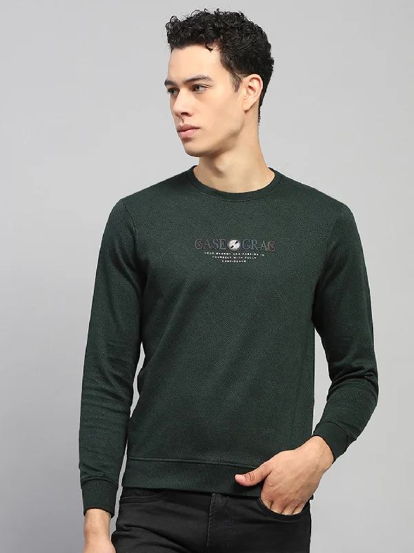 Men's organic cotton crew - neck t - shirts for everyday comfortMen Green Printed Round Neck Full Sleeve Winter T-Shirt