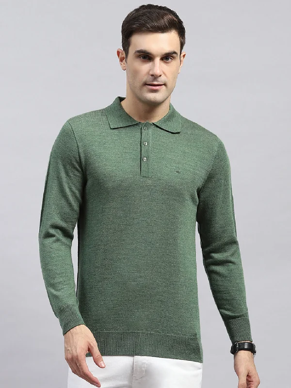 Men's smart - casual checkered t - shirts for semi - formal occasionsMen Green Solid Collar Full Sleeve Winter T-Shirt