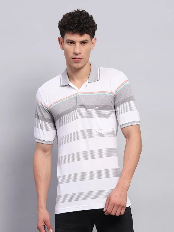 Men's organic cotton crew - neck t - shirts for everyday comfortMen Grey Stripe Collar Half Sleeve T-Shirt