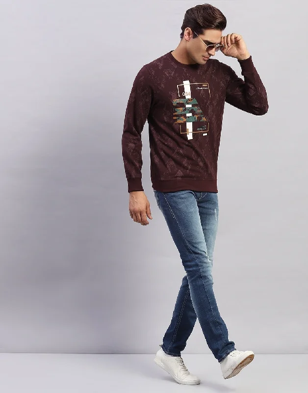 Men's organic cotton crew - neck t - shirts for everyday comfortMen Maroon Printed Round Neck Full Sleeve Winter T-Shirt