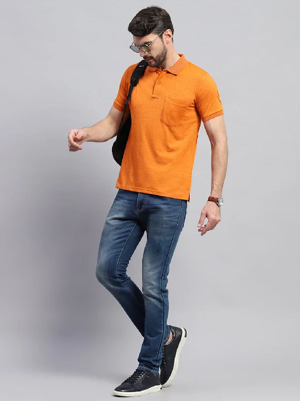 Men's plus - size pocket t - shirts with a classic lookMen Orange Solid Collar Half Sleeve T-Shirt