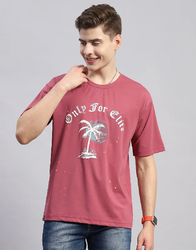 Men's printed Hawaiian t - shirts for tropical vacationsMen Pink Printed Round Neck Half Sleeve T-Shirt