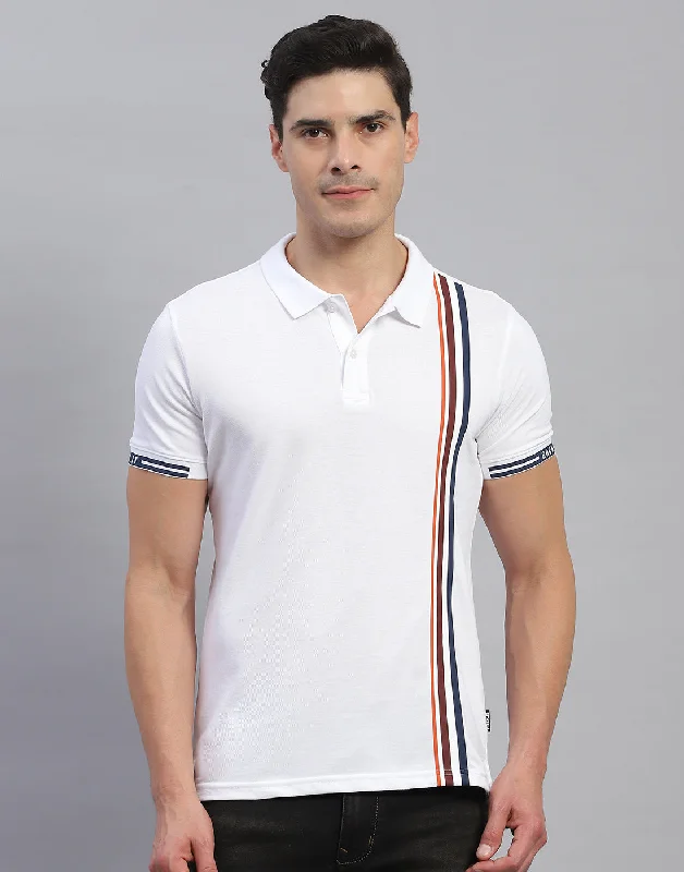 Men's UV - protection t - shirts for outdoor activities in the sunMen White Stripe Collar Half Sleeve T-Shirt