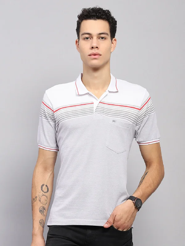 Men's plus - size pocket t - shirts with a classic lookMen White Stripe Collar Half Sleeve T-Shirt