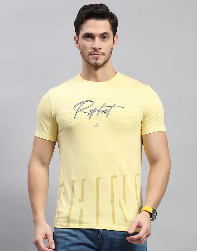 Men's eco - friendly recycled t - shirts for sustainable fashion choicesMen Yellow Printed Round Neck Half Sleeve T-Shirt