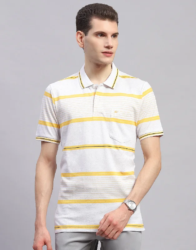 Men's organic cotton crew - neck t - shirts for everyday comfortMen Yellow Stripe Collar Half Sleeve T-Shirt