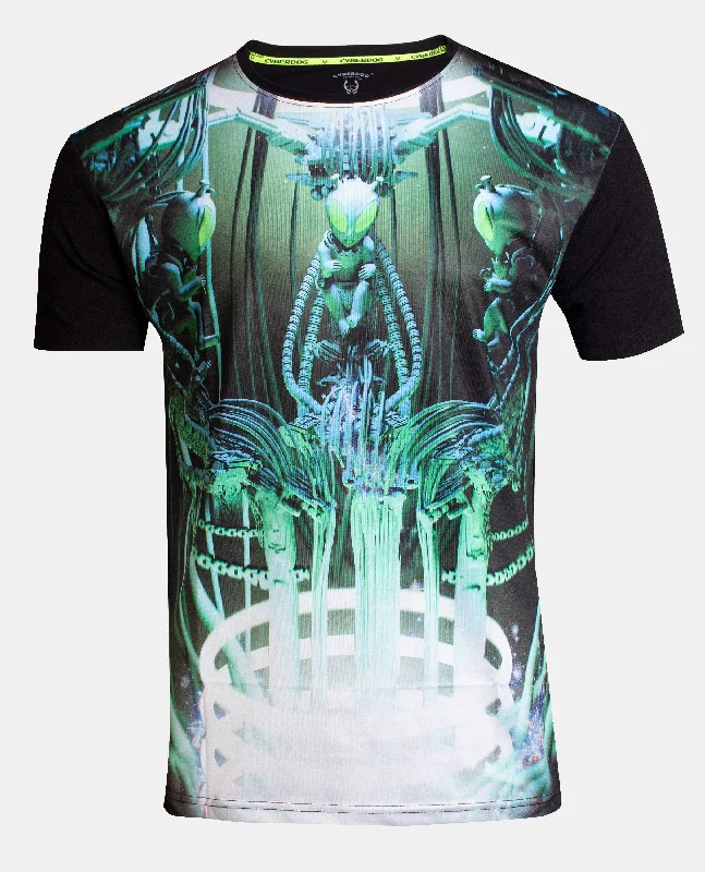 Men's button - front t - shirts with a unique artistic printMENS ALIEN LUV T-SHIRT