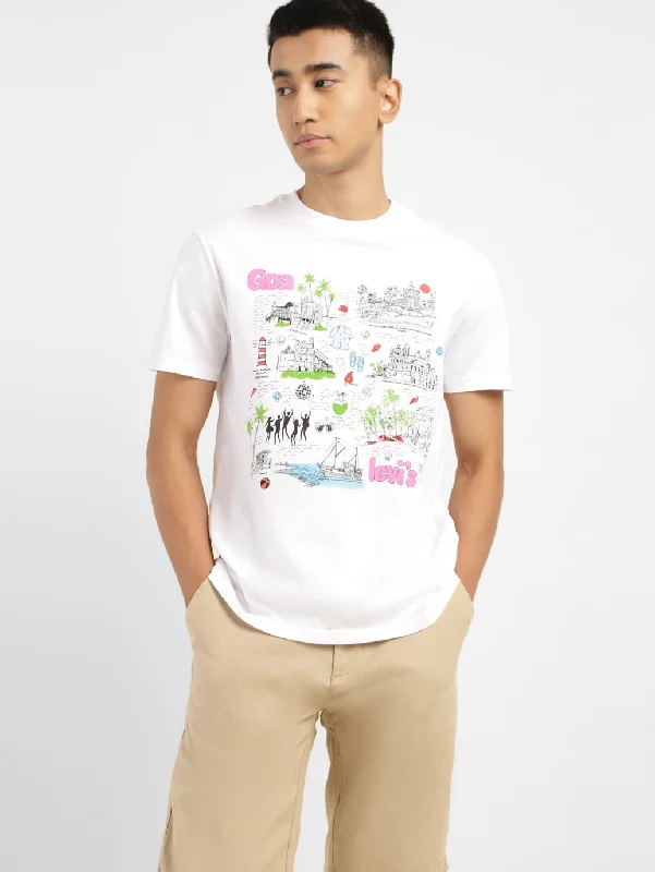 Men's button - front t - shirts with a unique artistic printMen's Graphic Print Crew Neck T-shirt