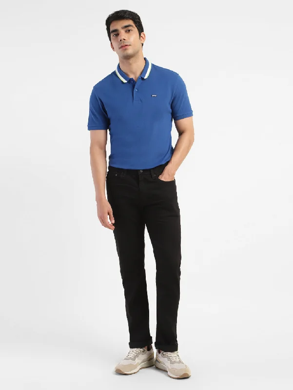 Men's ribbed t - shirts with a textured finish for added styleMen's Solid Polo T-shirt