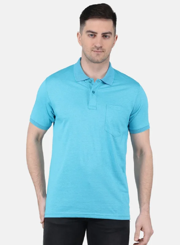 Men's long - sleeve henley t - shirts with button - down placketsMen Blue Solid T-Shirt