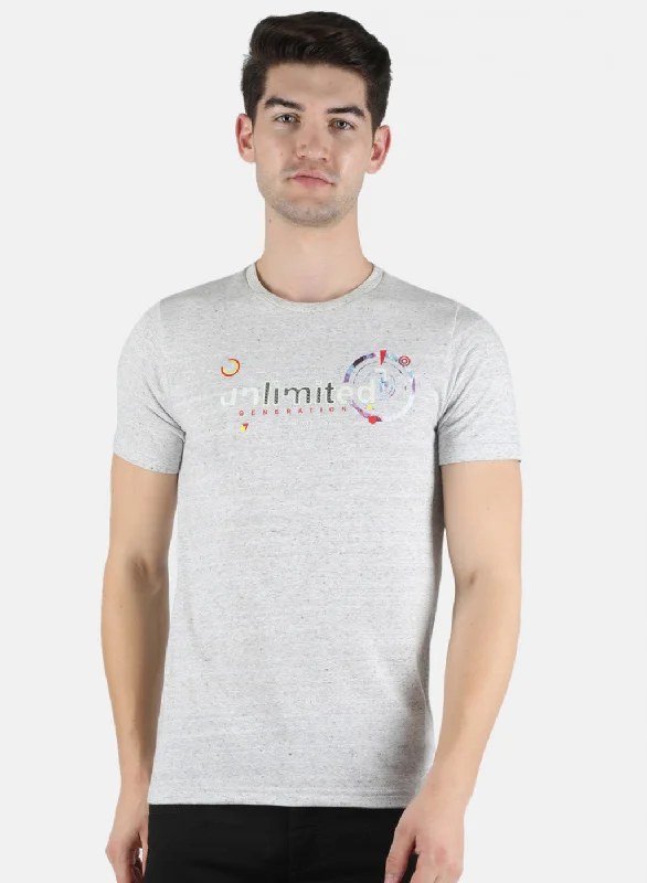 Men's mock - neck t - shirts with a modern and sleek styleMen Grey Printed T-Shirt