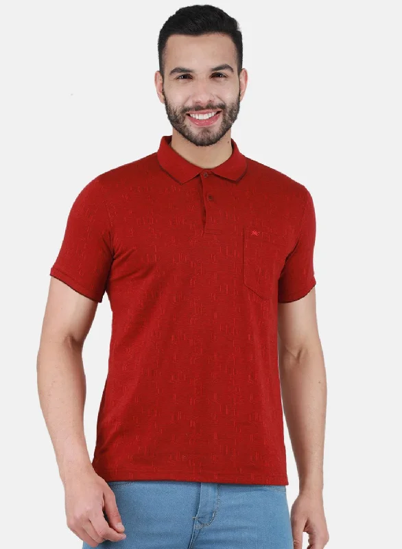 Men's ribbed t - shirts with a textured finish for added styleMen Maroon Printed T-Shirt