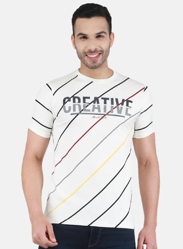 Men's smart - casual checkered t - shirts for semi - formal occasionsMen Off White Printed T-Shirt