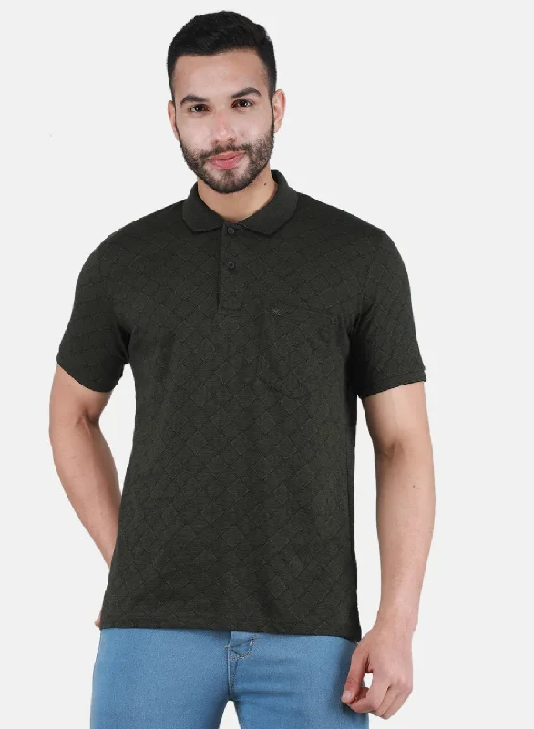 Men's ribbed t - shirts with a textured finish for added styleMen Olive Printed T-Shirt