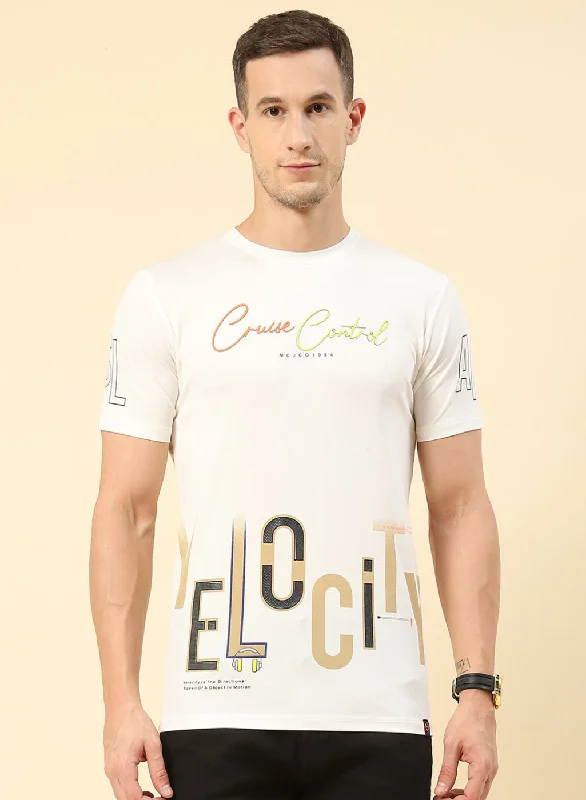 Men's short - sleeve linen t - shirts for summer beach outingsMen White Printed T-Shirt