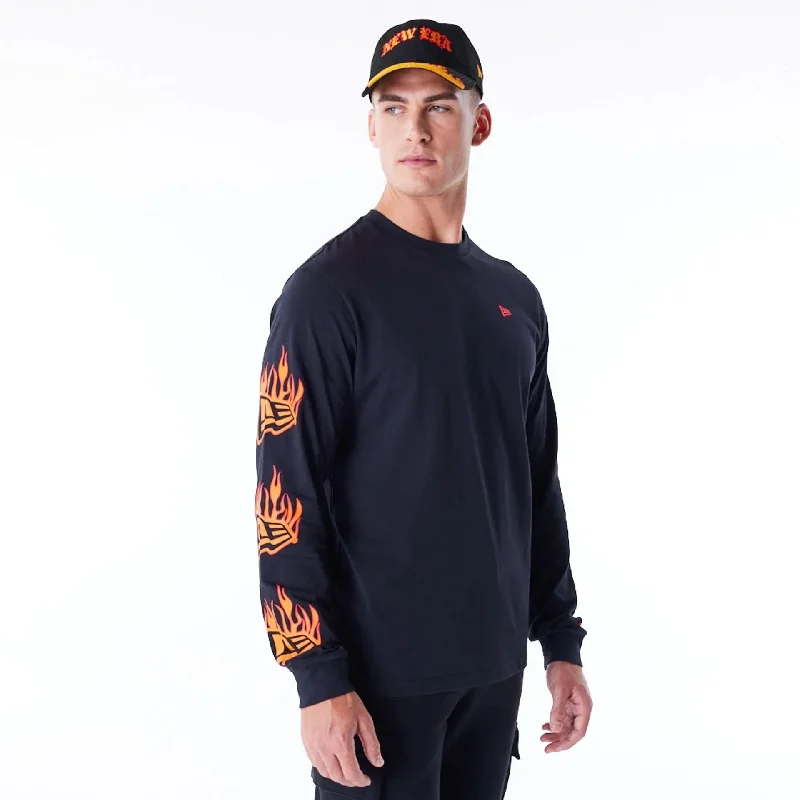 Men's tie - dye t - shirts with a bohemian styleNew Era Flag Flame Black Long Sleeve T-Shirt