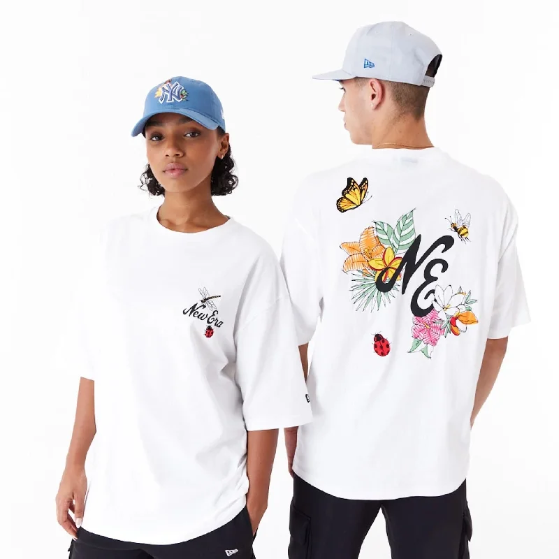 Men's UV - protection t - shirts for outdoor activities in the sunNew Era Floral Graphic White Oversized T-Shirt