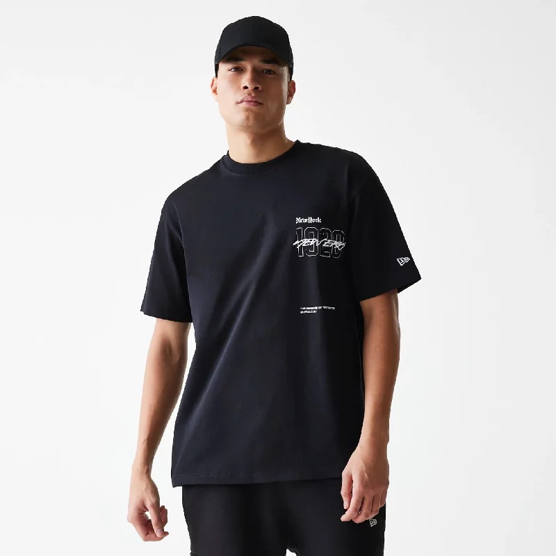 Men's thermal t - shirts with a high - neck design for cold weatherOde To NY Rose Black Oversized T-Shirt