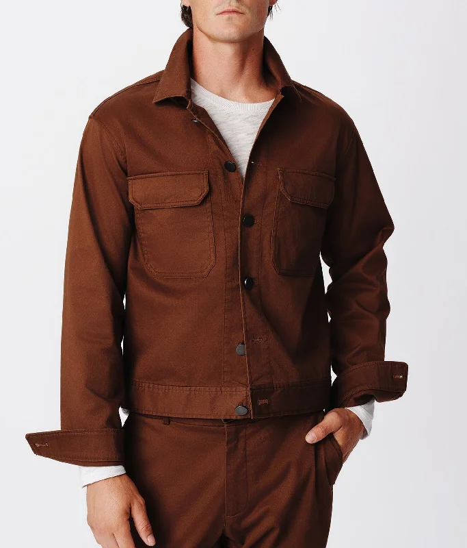 Men's slim - fit graphic t - shirts with vintage rock band printsCotton Twill Cargo Pocket Jacket - Pecan Brown