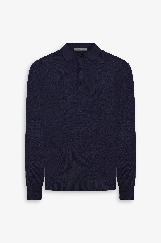 Men's jacquard woven polo shirts with intricate designsPolo in maglia con bottoni blu