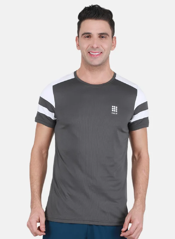 Men's ribbed t - shirts with a textured finish for added styleRock-it Men Grey Self Design T-Shirt