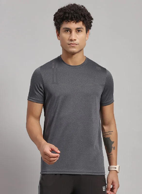 Men's ribbed t - shirts with a textured finish for added styleMen Grey Solid T-Shirt