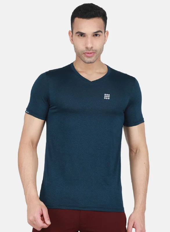 Men's distressed denim - look t - shirts with a rugged appealRock-it Men NAvy Blue Solid T-Shirt