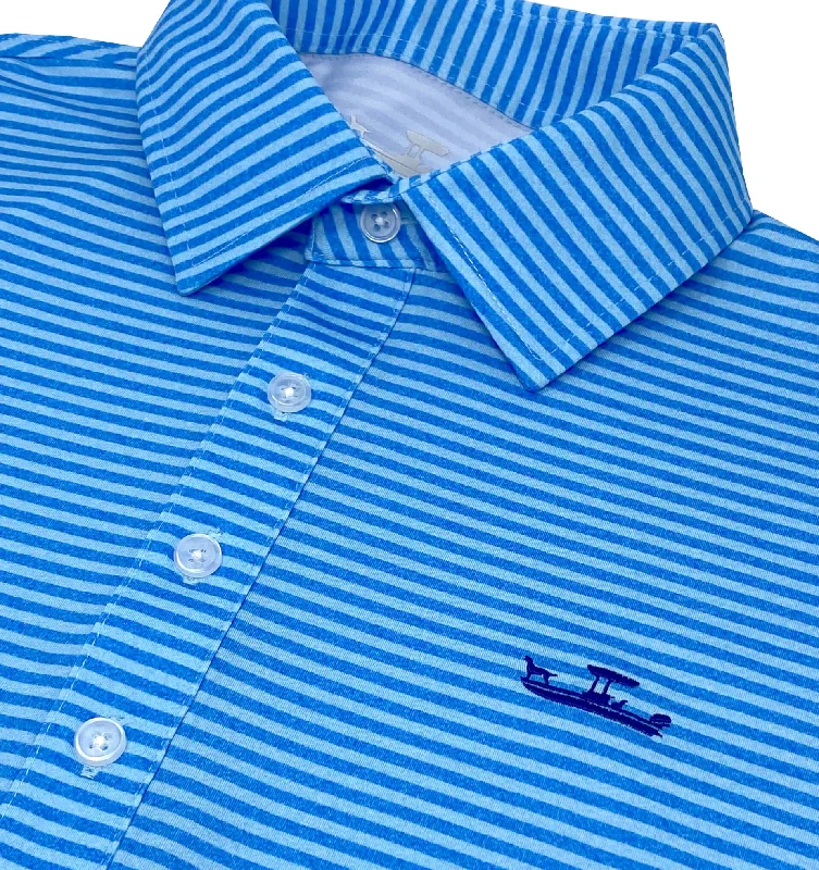 Men's ribbed cuffs and hem polo shirts for a textured lookSkiff Dogs: Slack Tide Polo - Blues