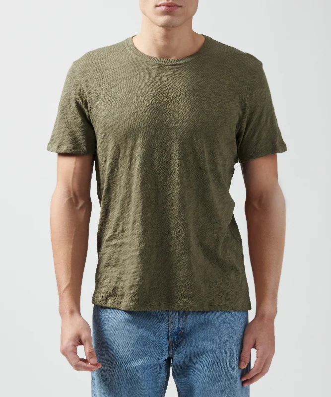 Men's short - sleeve linen t - shirts for summer beach outingsSlub Jersey Crew Neck Tee - Army