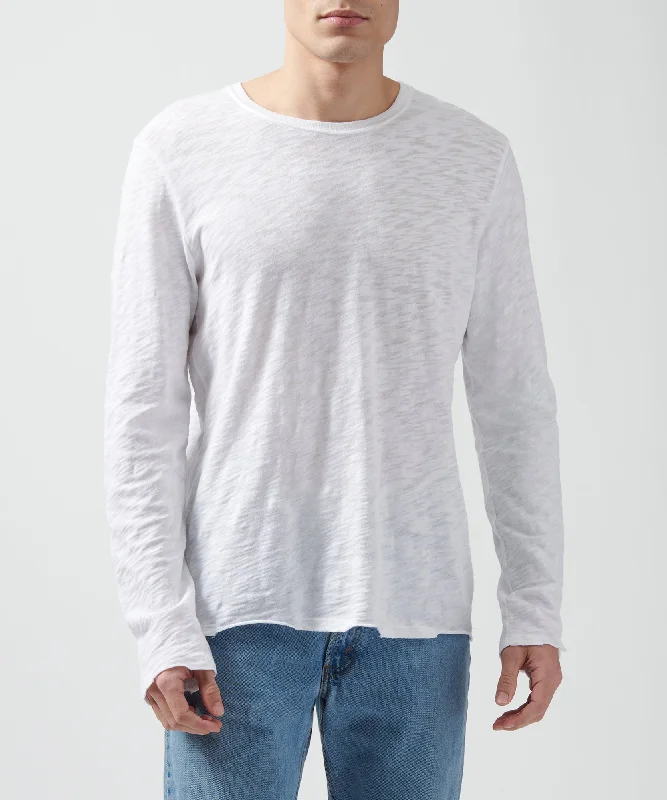 Men's long - sleeve henley t - shirts with button - down placketsSlub Jersey Long Sleeve Destroyed Wash Tee - White