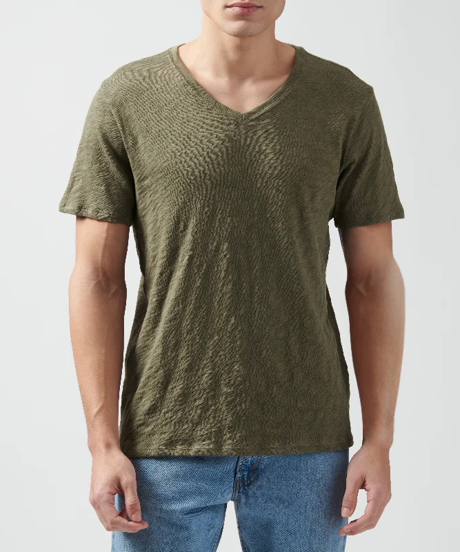 Men's ribbed t - shirts with a textured finish for added styleSlub Jersey V-Neck Tee - Army