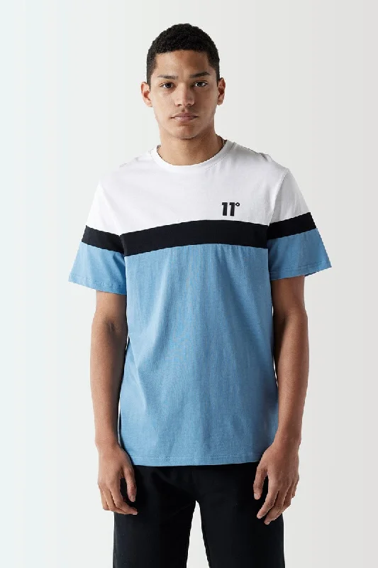 Men's button - front t - shirts with a unique artistic printTriple Panel T-Shirt - Shadow Blue / White / Black