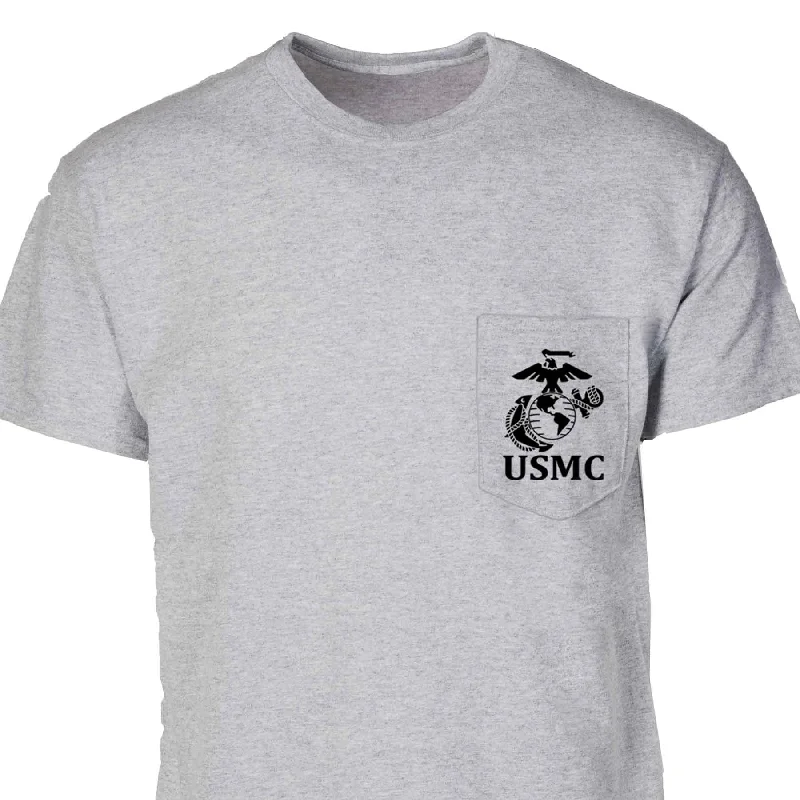 Men's long - sleeve henley t - shirts with button - down placketsUSMC Pocket T-Shirt with Marines EGA Emblem