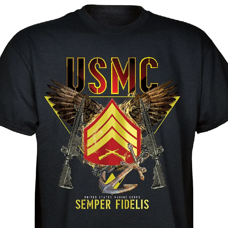 Men's printed Hawaiian t - shirts for tropical vacationsExclusive Marine Corps T-shirt Customized by Rank