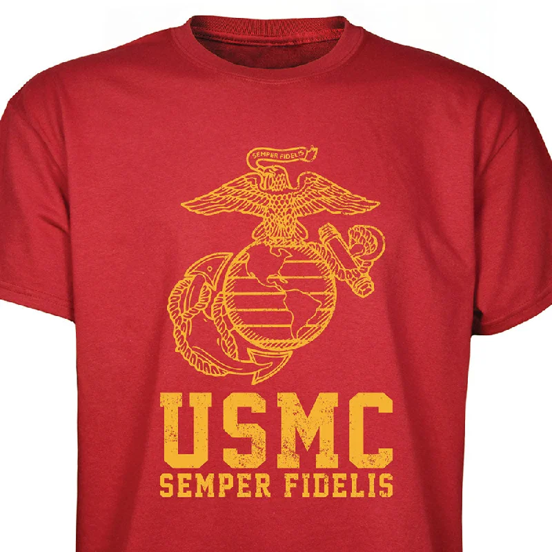 Men's moisture - wicking athletic t - shirts for intense workoutsUSMC Semper Fidelis T-shirt Gold on Red