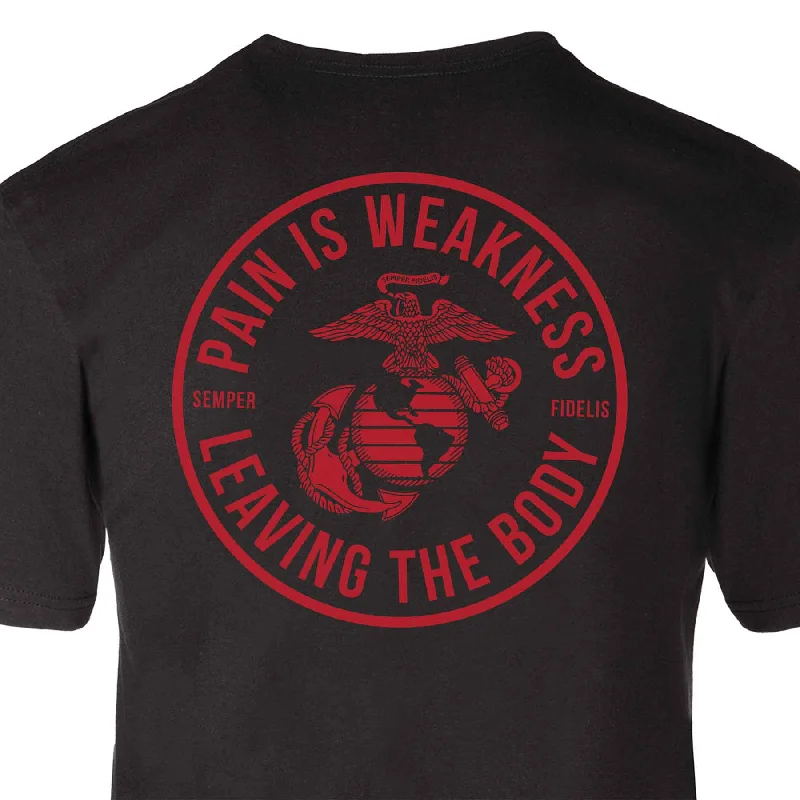 Men's distressed denim - look t - shirts with a rugged appealUSMC Pain Is Weakness Leaving The Body T-shirt